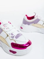 Дамски спортни обувки бели с цикламени от еко кожа и текстилен материал Reena