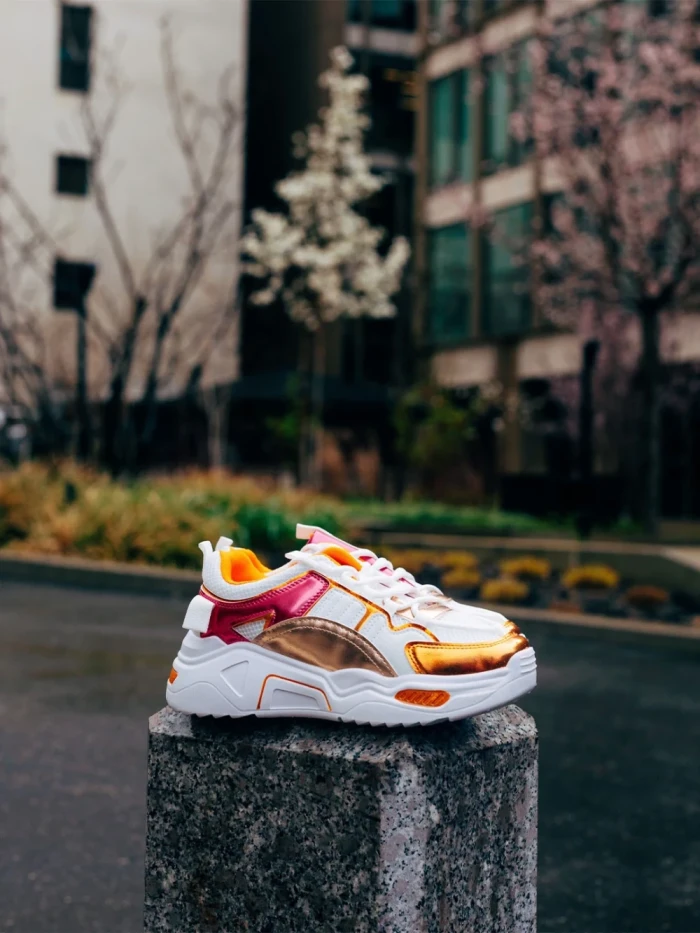 Дамски спортни обувки оранжеви от екологична кожа и текстилен  материал Reena