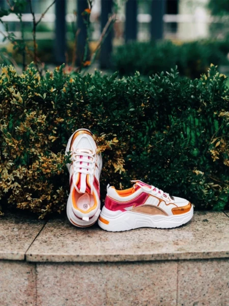 Дамски спортни обувки оранжеви от екологична кожа и текстилен  материал Reena