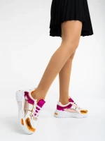 Дамски спортни обувки оранжеви от екологична кожа и текстилен  материал Reena