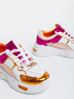 Дамски спортни обувки оранжеви от екологична кожа и текстилен  материал Reena