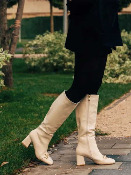 Дамски чизми бежови светло от еко кожа Karlee