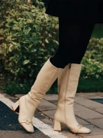Дамски чизми бежови светло от еко кожа Karlee