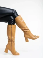 Дамски чизми бежови тъмно от еко кожа Karlee