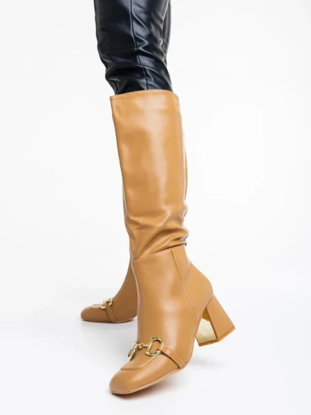 Дамски чизми бежови тъмно от еко кожа Karlee