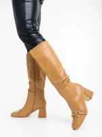 Дамски чизми бежови тъмно от еко кожа Karlee