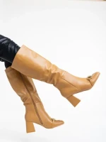 Дамски чизми бежови тъмно от еко кожа Karlee