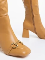 Дамски чизми бежови тъмно от еко кожа Karlee