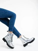 Дамски боти сребристи от еко кожа лачена Mahina