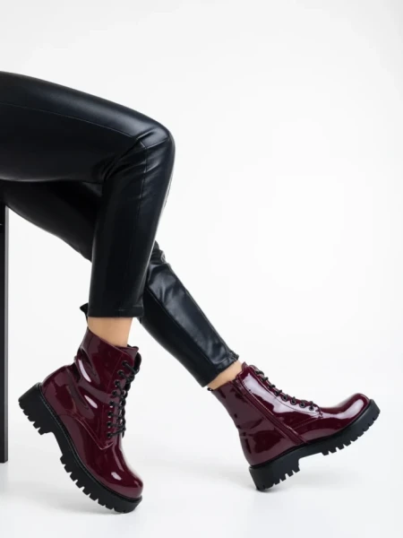 Дамски боти грена от еко кожа лачена Mahina