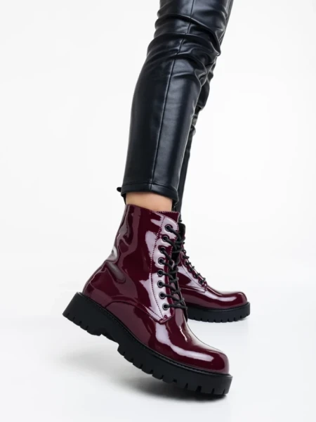 Дамски боти грена от еко кожа лачена Mahina