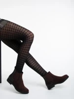 Дамски боти кафяви  от текстилен материал Dominika