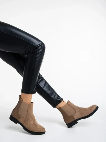 Дамски боти бежови  от текстилен материал Dominika