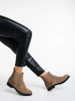 Дамски боти бежови  от текстилен материал Dominika