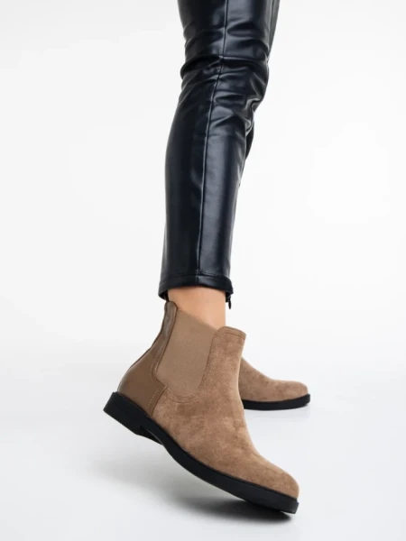 Дамски боти бежови  от текстилен материал Dominika