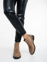 Дамски боти бежови  от текстилен материал Dominika