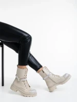 Дамски боти бежови от еко кожа Inesa