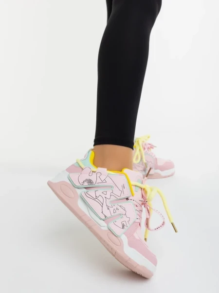 Дамски спортни обувки розово с жълто от екологична кожа Osiana