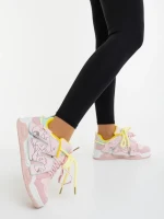 Дамски спортни обувки розово с жълто от екологична кожа Osiana