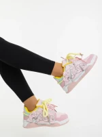 Дамски спортни обувки розово с жълто от екологична кожа Osiana