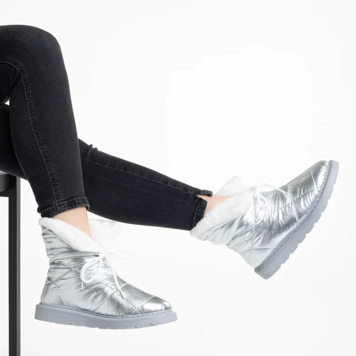 Дамски чизми сребристи от текстилен материал  Anselma