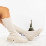 Дамски чизми бежови от текстилен материал  Desmi