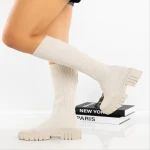 Дамски чизми бежови от текстилен материал  Desmi