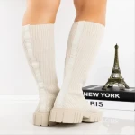 Дамски чизми бежови от текстилен материал  Desmi