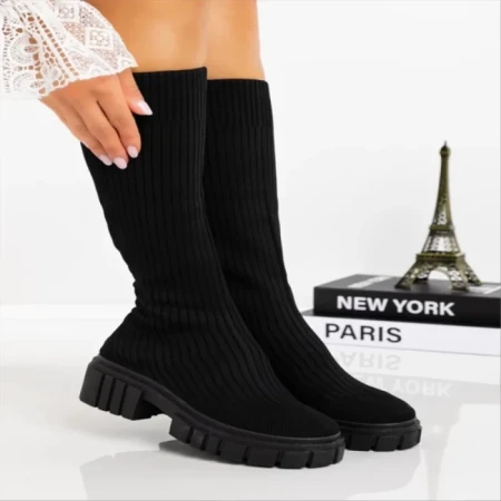 Дамски чизми черни от текстилен материал  Desmi