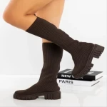 Дамски чизми кафяви от текстилен материал  Desmi