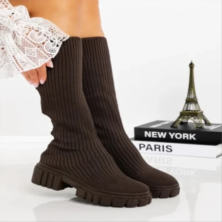 Дамски чизми кафяви от текстилен материал  Desmi