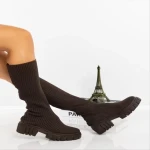 Дамски чизми кафяви от текстилен материал  Desmi