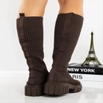 Дамски чизми кафяви от текстилен материал  Desmi