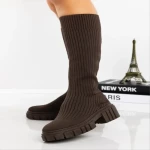 Дамски чизми кафяви от текстилен материал  Desmi