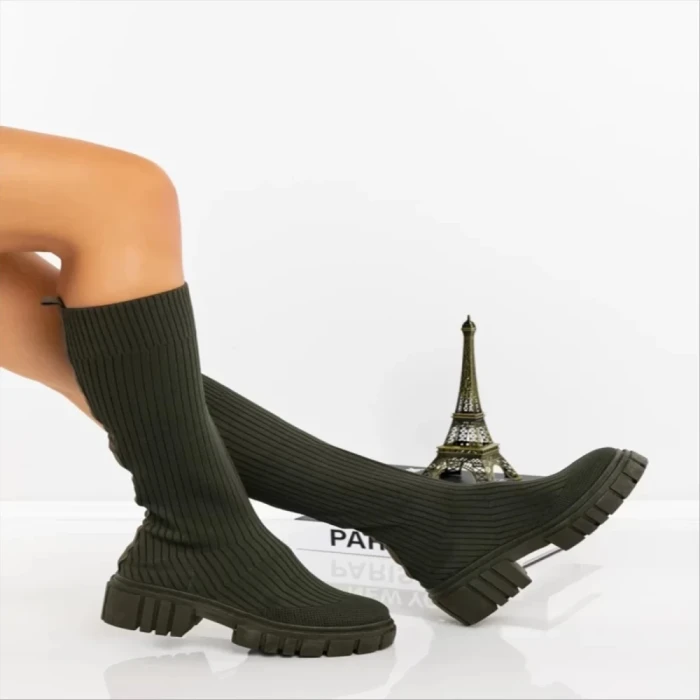 Дамски чизми зелени от текстилен материал  Desmi