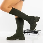 Дамски чизми зелени от текстилен материал  Desmi