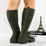 Дамски чизми зелени от текстилен материал  Desmi