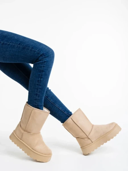 Дамски чизми бежови от текстилен материал Peigi