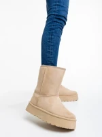 Дамски чизми бежови от текстилен материал Peigi