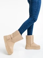 Дамски чизми бежови от текстилен материал Peigi