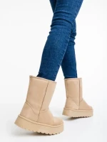 Дамски чизми бежови от текстилен материал Peigi