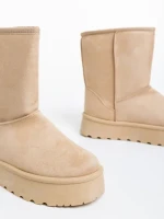 Дамски чизми бежови от текстилен материал Peigi