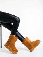 Дамски чизми камел от текстилен материал Peigi