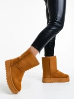 Дамски чизми камел от текстилен материал Peigi