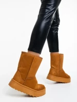 Дамски чизми камел от текстилен материал Peigi