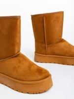 Дамски чизми камел от текстилен материал Peigi