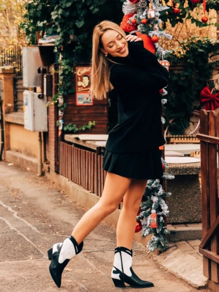 Дамски чизми черно-бели от екологична кожа Nimera