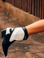 Дамски чизми черно-бели от екологична кожа Nimera