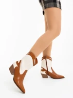 Дамски чизми камел с бежово от екологична кожа Nimera