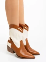 Дамски чизми камел с бежово от екологична кожа Nimera